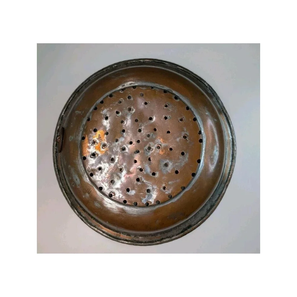 Antique Copper Colander Strainer Lot 3 Hand Punched Iron Ring Handle Tinned